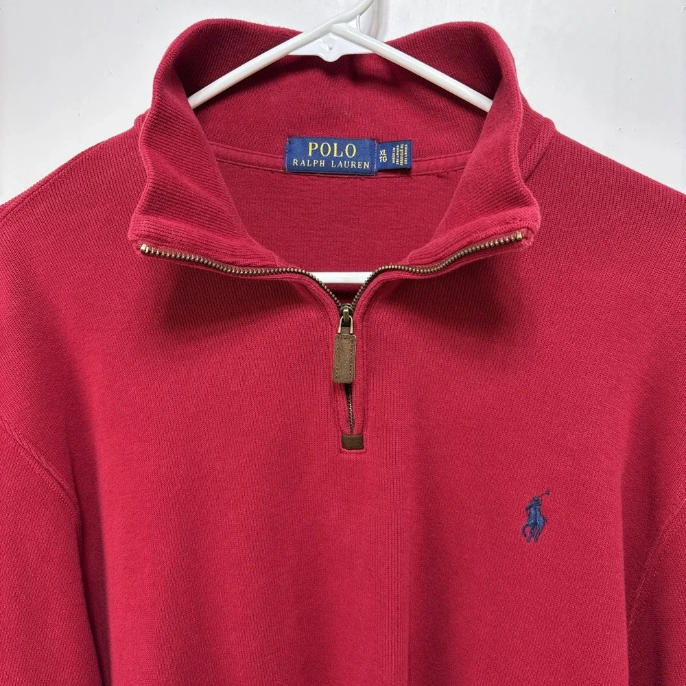 Polo Ralph Lauren Mens XL Red 100% Cotton 1/4‎ Zip Pullover Sweater Blue Pony
